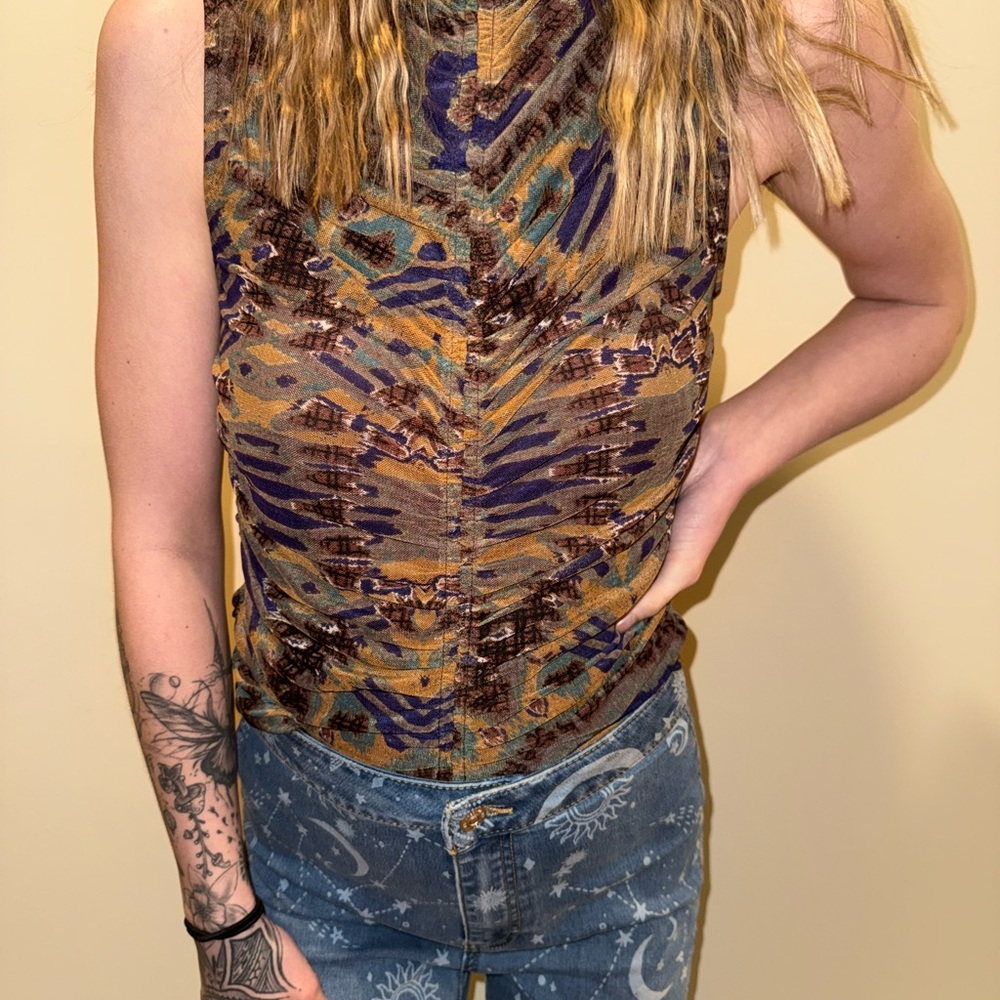 Rachel Zoe Brown and Purple Patterned Tank Top